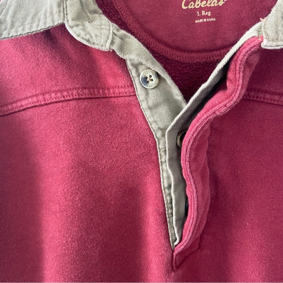 Vintage Cabela’s Pullover Collared Button Sweatshirt Maroon Fisherman Large - Picture 3 of 7